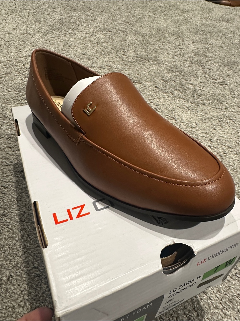 Liz Claiborne Cognac Brown Leather Slip-On LoaferNWT 7W